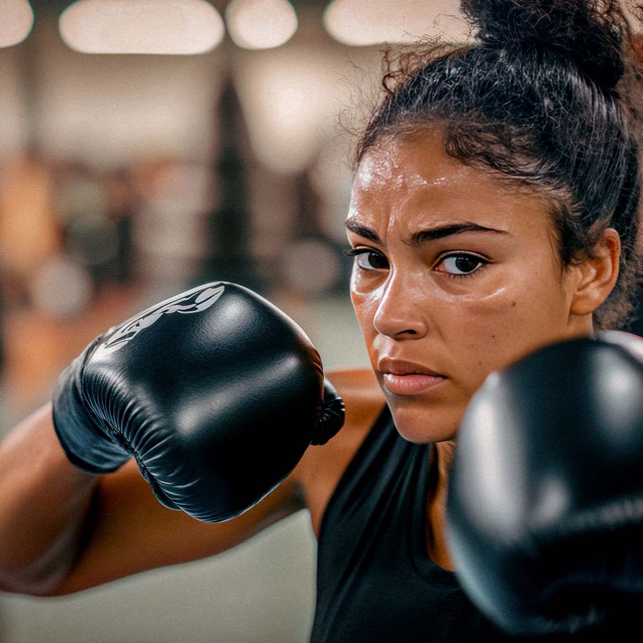 Female NASM trainer wearing boxing gloves